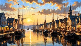 harbor at sunset