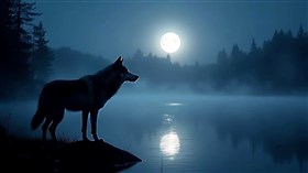 A wolf around a lake