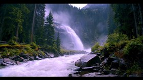 Powerful Mountain Waterfall River