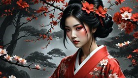 4k girl with red kimono