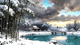A temple in the middle of a snow