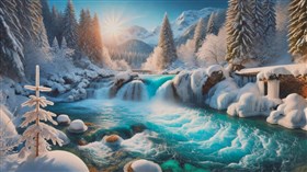 4K Winter River Falls