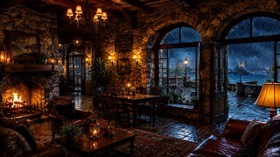 4K Stone Inn Rainy Night